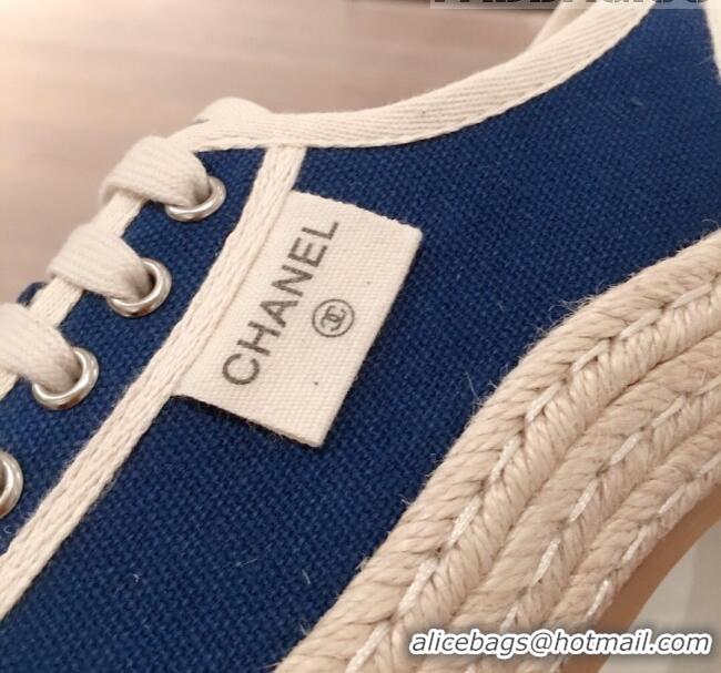 New Style Chanel Vintage Canvas Label Espadrille Sneakers G62856 Blue 2020