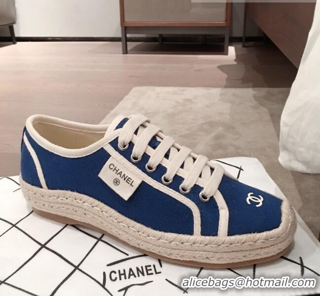 New Style Chanel Vintage Canvas Label Espadrille Sneakers G62856 Blue 2020