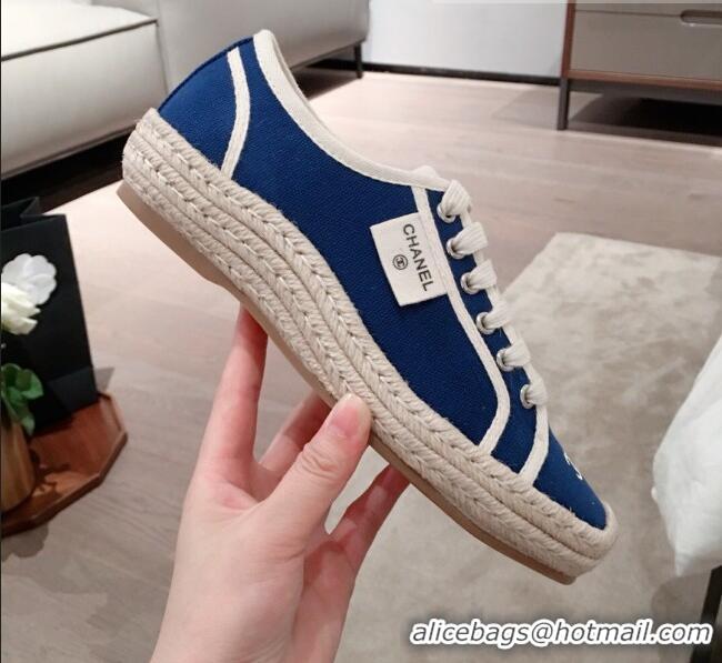 New Style Chanel Vintage Canvas Label Espadrille Sneakers G62856 Blue 2020