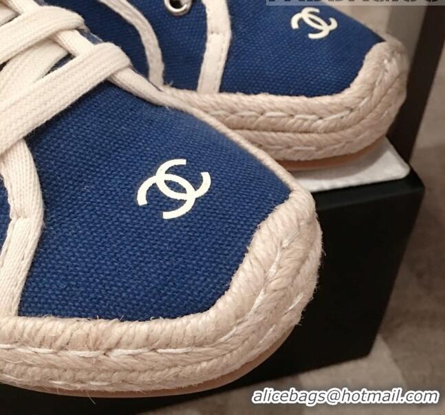 New Style Chanel Vintage Canvas Label Espadrille Sneakers G62856 Blue 2020