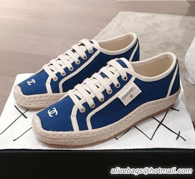 New Style Chanel Vintage Canvas Label Espadrille Sneakers G62856 Blue 2020