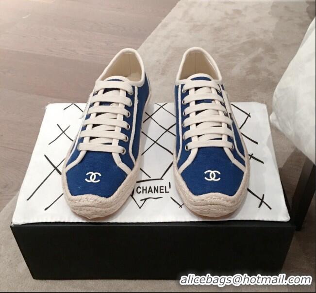 New Style Chanel Vintage Canvas Label Espadrille Sneakers G62856 Blue 2020