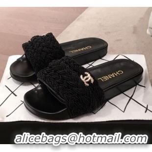 Shop Cheap Chanel Tweed Pearls Flat Mule Slide Sandals G35696 Black 2020