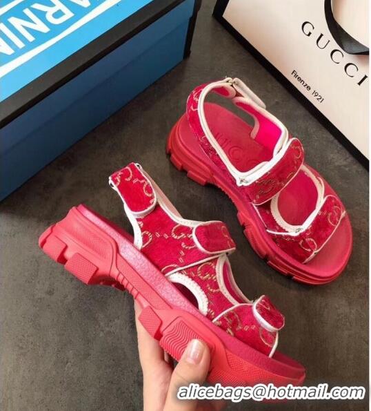 Cheap Wholesale Gucci GG Velvet Sporty Sandal C62406 Red 2020