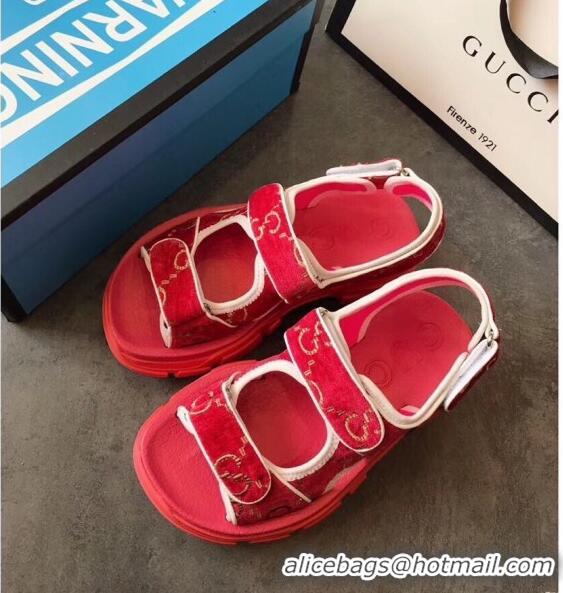 Cheap Wholesale Gucci GG Velvet Sporty Sandal C62406 Red 2020