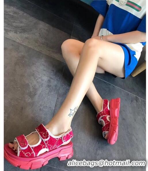 Cheap Wholesale Gucci GG Velvet Sporty Sandal C62406 Red 2020