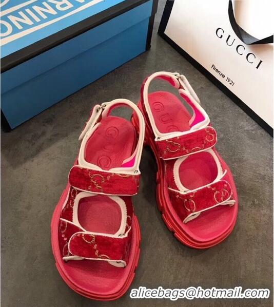 Cheap Wholesale Gucci GG Velvet Sporty Sandal C62406 Red 2020