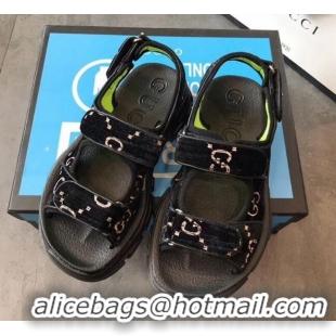 AAAAA Discount Gucci GG Velvet Sporty Sandal C62406 Black 2020