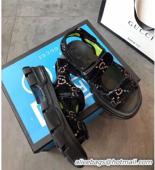 AAAAA Discount Gucci GG Velvet Sporty Sandal C62406 Black 2020