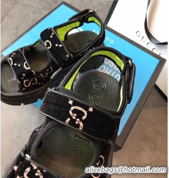 AAAAA Discount Gucci GG Velvet Sporty Sandal C62406 Black 2020