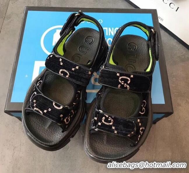 AAAAA Discount Gucci GG Velvet Sporty Sandal C62406 Black 2020