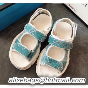 Inexpensive Gucci GG Velvet Sporty Sandal C62406 Blue 2020