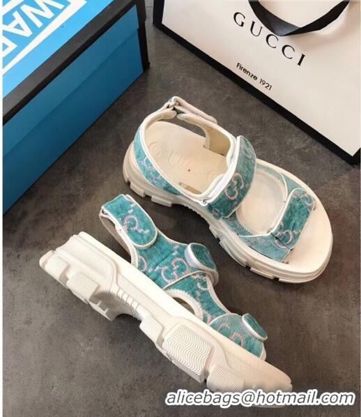 Inexpensive Gucci GG Velvet Sporty Sandal C62406 Blue 2020