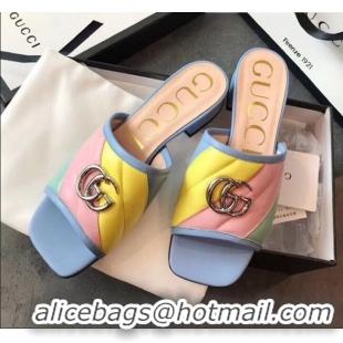 Low Cost Gucci Diagonal Lambskin Slide Sandal with Double G 629934 Multicolor 2020