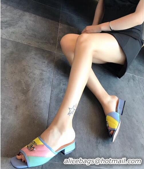 Low Cost Gucci Diagonal Lambskin Slide Sandal with Double G 629934 Multicolor 2020