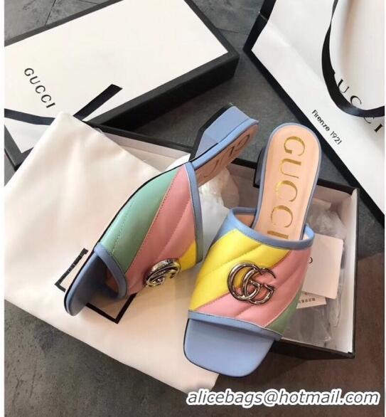 Low Cost Gucci Diagonal Lambskin Slide Sandal with Double G 629934 Multicolor 2020