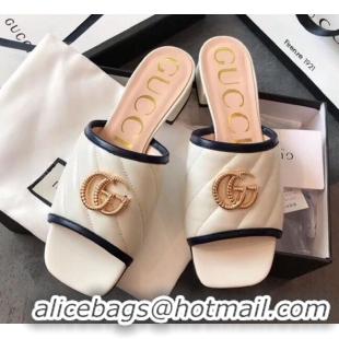 Imitation Gucci Diagonal Lambskin Slide Sandal with Double G 629934 White 2020