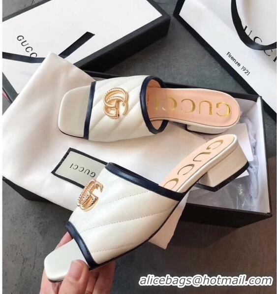 Imitation Gucci Diagonal Lambskin Slide Sandal with Double G 629934 White 2020