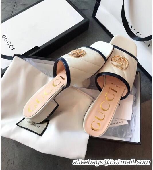 Imitation Gucci Diagonal Lambskin Slide Sandal with Double G 629934 White 2020