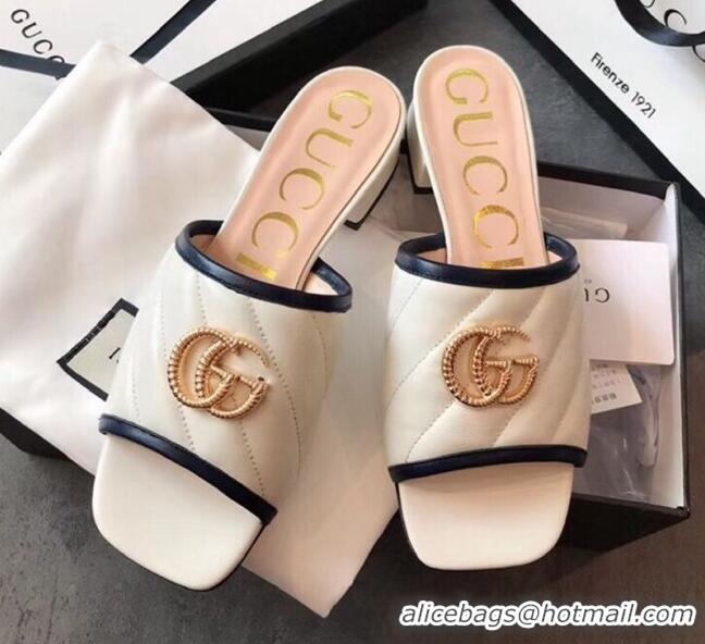 Imitation Gucci Diagonal Lambskin Slide Sandal with Double G 629934 White 2020