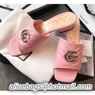 Cheapest Gucci Diagonal Lambskin Slide Sandal with Double G 629934 Pink 2020