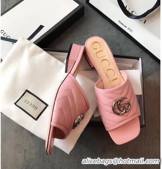 Cheapest Gucci Diagonal Lambskin Slide Sandal with Double G 629934 Pink 2020