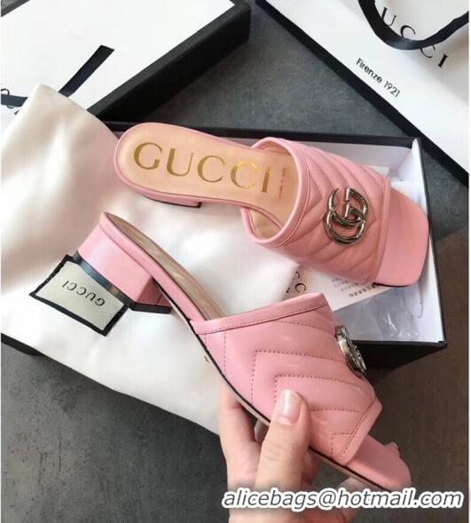 Cheapest Gucci Diagonal Lambskin Slide Sandal with Double G 629934 Pink 2020