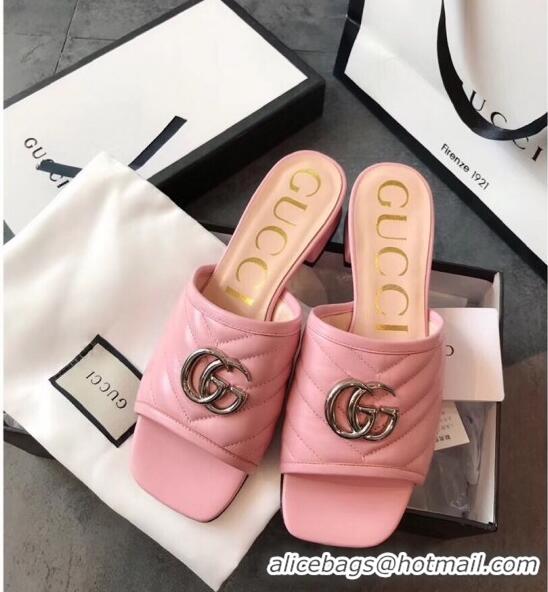 Cheapest Gucci Diagonal Lambskin Slide Sandal with Double G 629934 Pink 2020