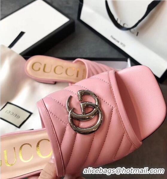 Cheapest Gucci Diagonal Lambskin Slide Sandal with Double G 629934 Pink 2020