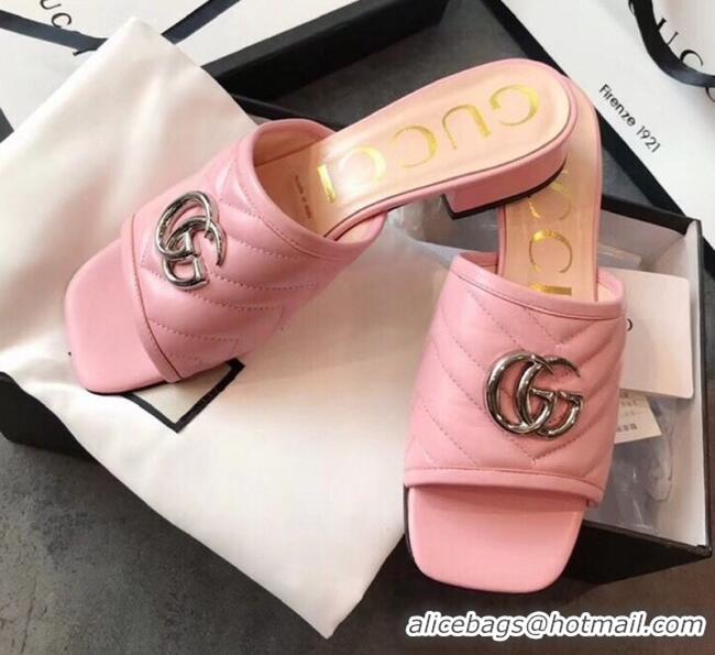 Cheapest Gucci Diagonal Lambskin Slide Sandal with Double G 629934 Pink 2020