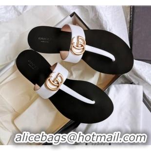 Top Quality Gucci Leather Thong Sandal with Double G G62437 White 2020