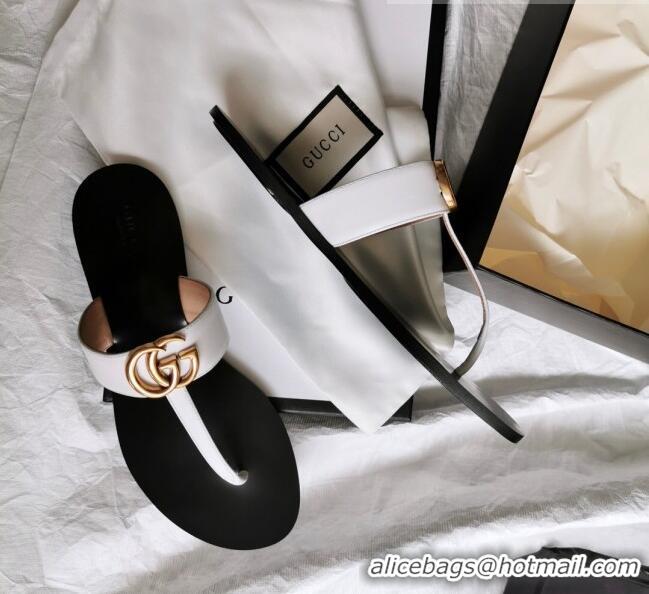 Top Quality Gucci Leather Thong Sandal with Double G G62437 White 2020