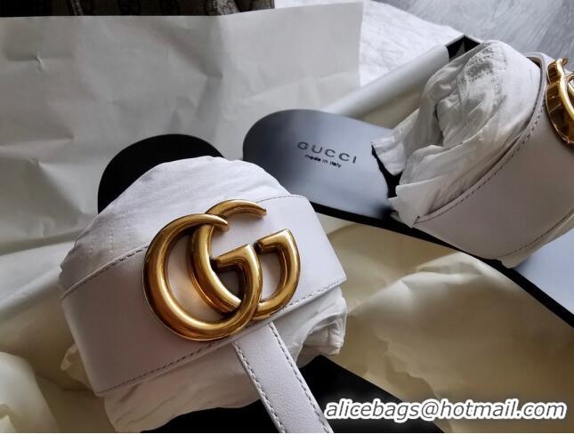 Top Quality Gucci Leather Thong Sandal with Double G G62437 White 2020