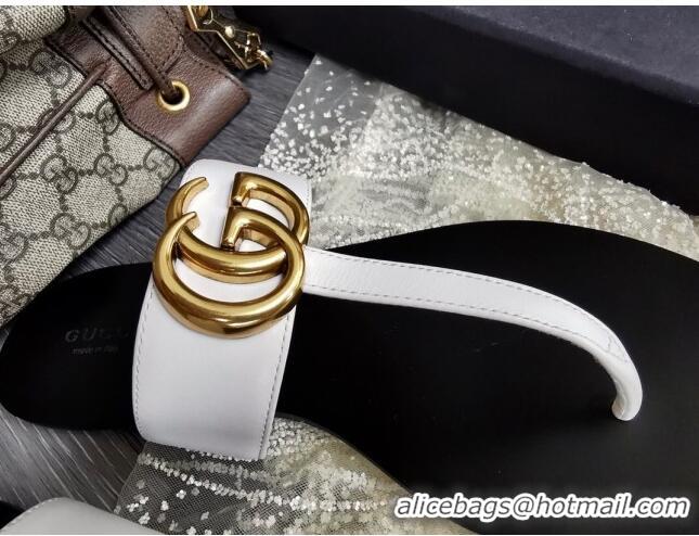 Top Quality Gucci Leather Thong Sandal with Double G G62437 White 2020