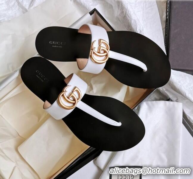 Top Quality Gucci Leather Thong Sandal with Double G G62437 White 2020