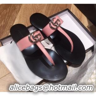 Buy Classic Gucci Leather Thong Sandal with Double G G62437 Pink 2020