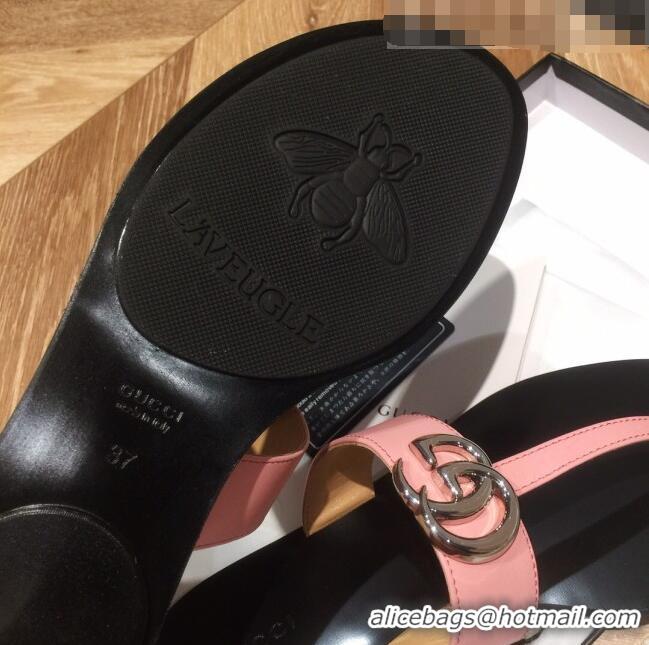 Buy Classic Gucci Leather Thong Sandal with Double G G62437 Pink 2020