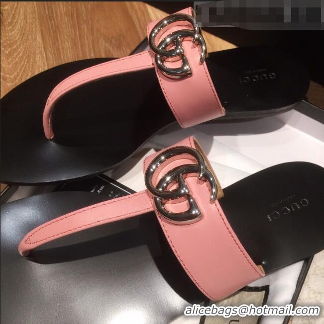 Buy Classic Gucci Leather Thong Sandal with Double G G62437 Pink 2020