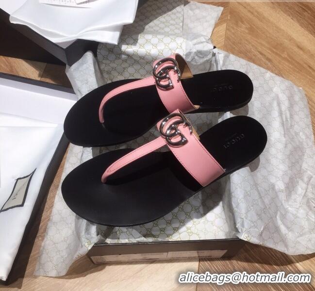 Buy Classic Gucci Leather Thong Sandal with Double G G62437 Pink 2020