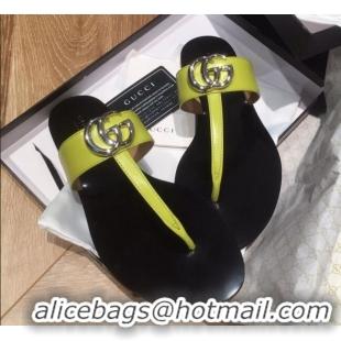 High Quality Gucci Leather Thong Sandal with Double G G62437 Green 2020