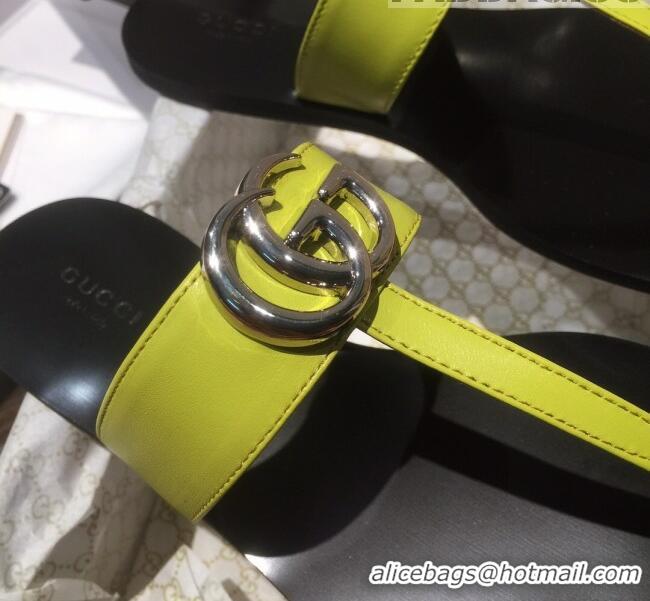 High Quality Gucci Leather Thong Sandal with Double G G62437 Green 2020