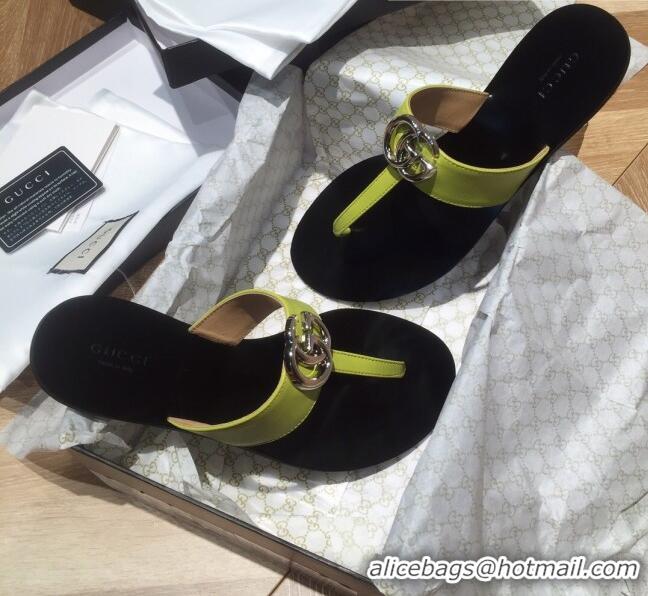 High Quality Gucci Leather Thong Sandal with Double G G62437 Green 2020