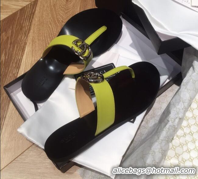 High Quality Gucci Leather Thong Sandal with Double G G62437 Green 2020