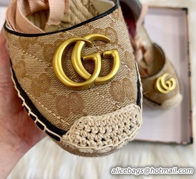 Discount Gucci GG Canvas Lace-up Platform Espadrilles 621240 Beige/Black 2020