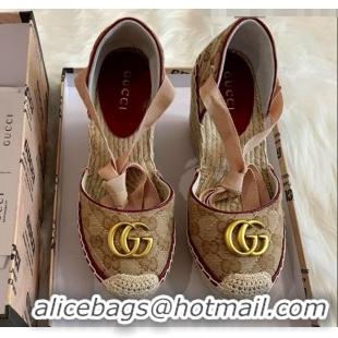 Spot Imitation Gucci GG Canvas Lace-up Platform Espadrilles 621240 Beige/Nude 2020