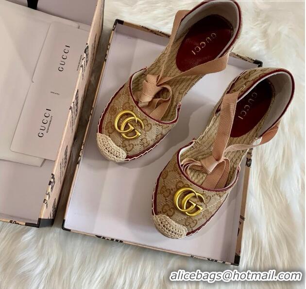 Spot Imitation Gucci GG Canvas Lace-up Platform Espadrilles 621240 Beige/Nude 2020