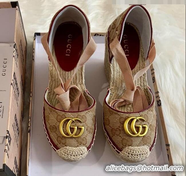 Spot Imitation Gucci GG Canvas Lace-up Platform Espadrilles 621240 Beige/Nude 2020