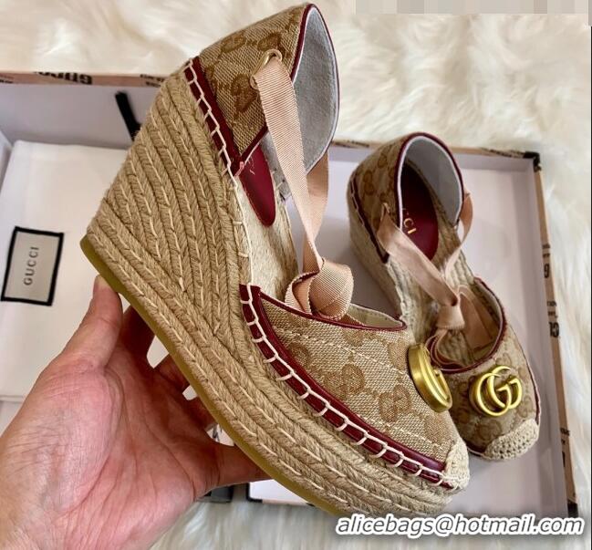 Spot Imitation Gucci GG Canvas Lace-up Platform Espadrilles 621240 Beige/Nude 2020