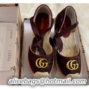 Latest Style Gucci GG Canvas Lace-up Platform Espadrilles 621240 Burgundy 2020