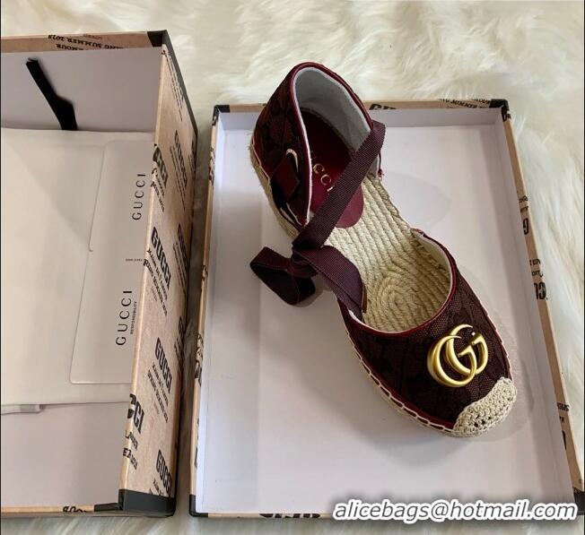 Latest Style Gucci GG Canvas Lace-up Platform Espadrilles 621240 Burgundy 2020